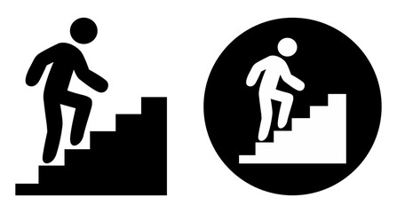Walking up staircase or stairs sign. Climb up stairs sign.