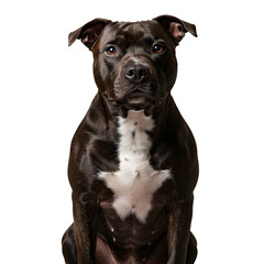 Naklejka premium A striking black and white dog with a focused gaze, showcasing its beautiful features. The dog appears calm and attentive, ready to explore, isolated on transparent background