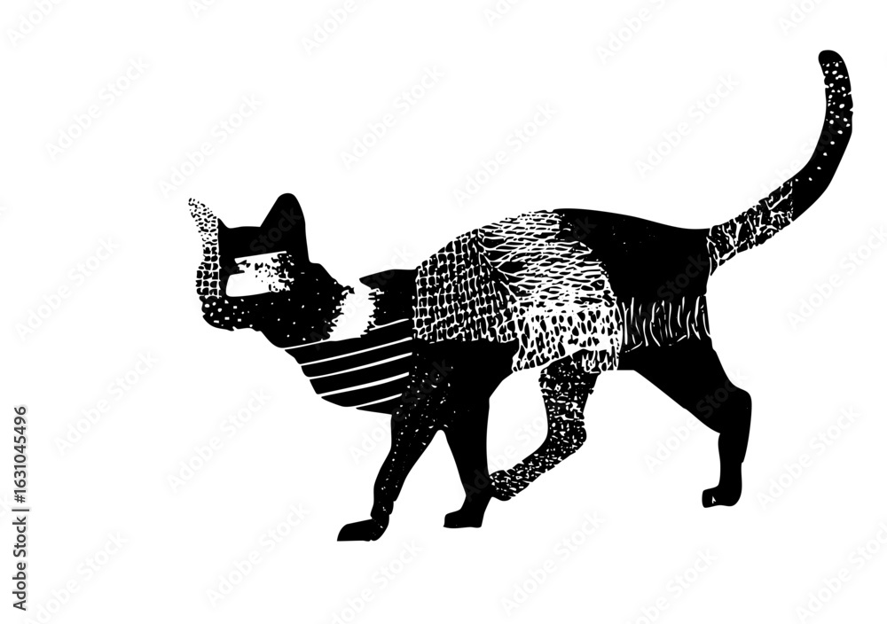 Poster Vector Abstract feline features a fragmented cat silhouette.
