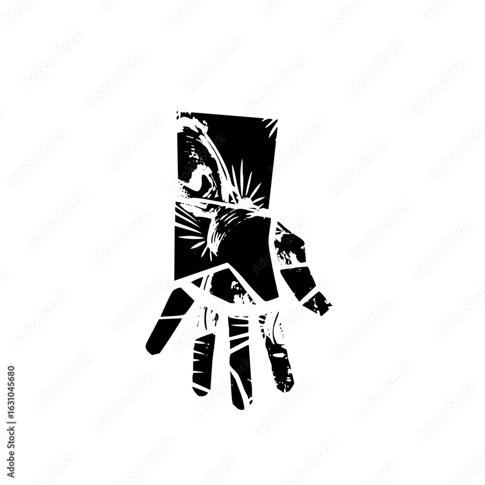 Poster vector abstract hand reaching towards fragmented portrait .