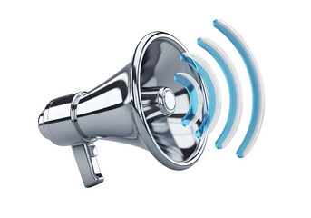 3D Silver Megaphone - Sound Waves, Communication, Announcement, Marketing, Public Speaking, Promotion, Alert, Voice, Broadcasting Icon