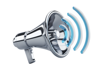 3D Silver Megaphone - Sound Waves, Communication, Announcement, Marketing, Public Speaking, Promotion, Alert, Voice, Broadcasting Icon