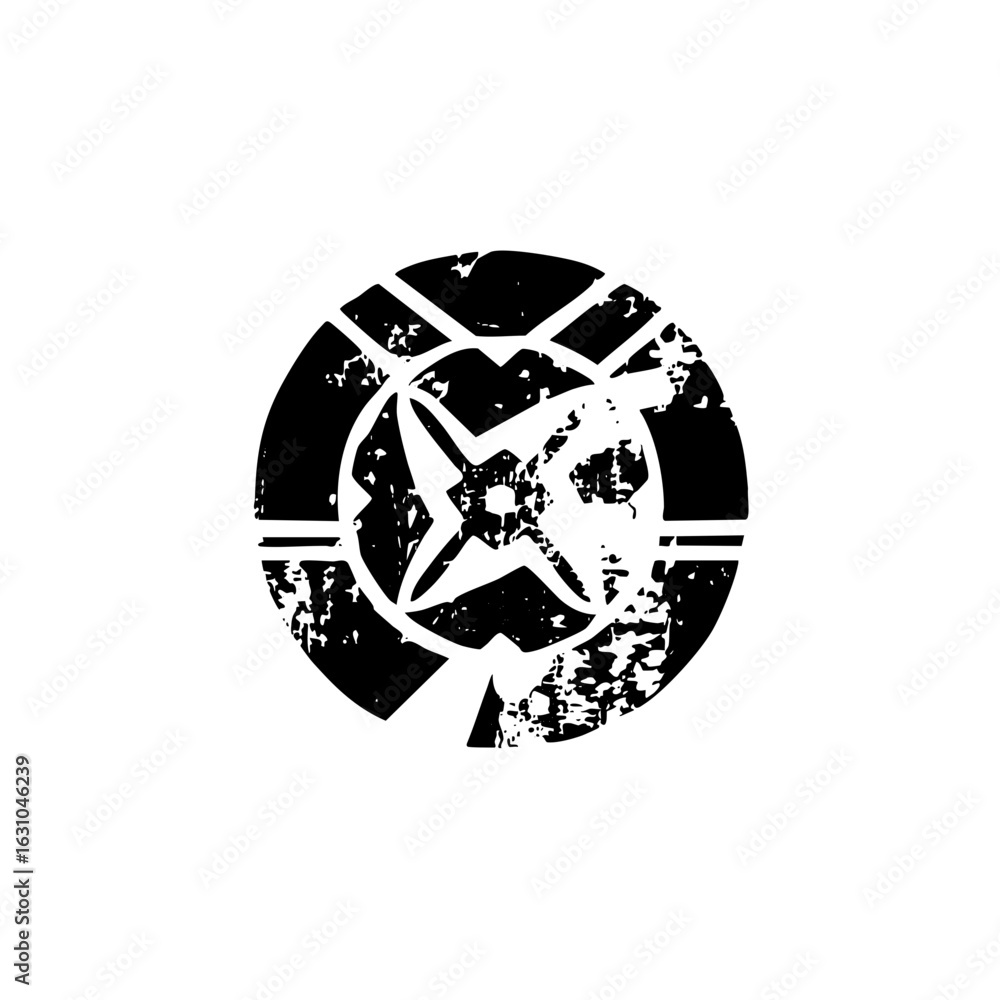 Poster Vector Abstract starburst emblem with distressed circular frame.