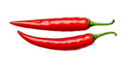 Vibrant red chili peppers with green stems isolated on a transparent background hot peppers spicy food