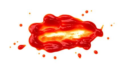 Vibrant red ketchup splatter with bright center isolated on a transparent background orange