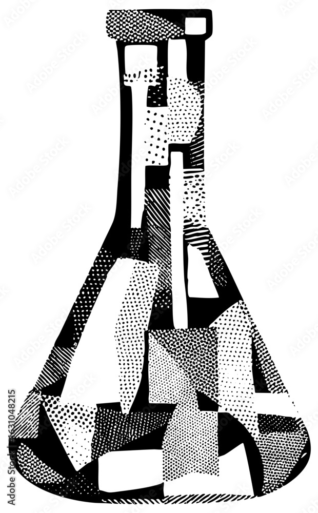 Poster vector intricate flask with halftone .