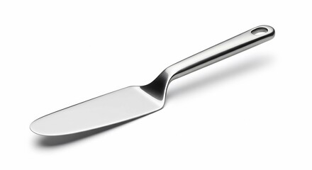 Fototapeta premium Sleek metallic cake server gleams brightly against pure white background. AI Generated
