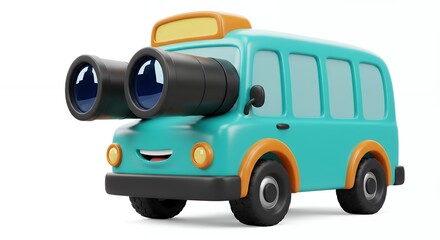 Cartoon vehicle with binoculars friendly transportation