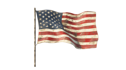 A waving american flag against a transparent background