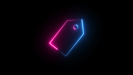Price tag. Glowing neon icon on black background. Abstract modern minimal design element for sale discount retail shopping concept digital light effect. 