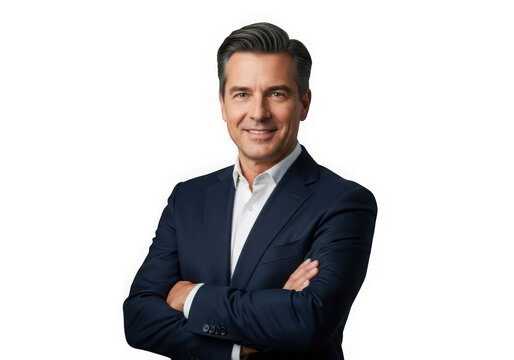 Professional businessman executive leader ceo portrait with arms crossed in navy suit isolated on transparent background - Powered by Adobe