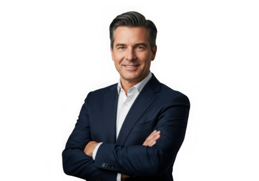 Professional businessman executive leader ceo portrait with arms crossed in navy suit isolated on transparent background - Powered by Adobe