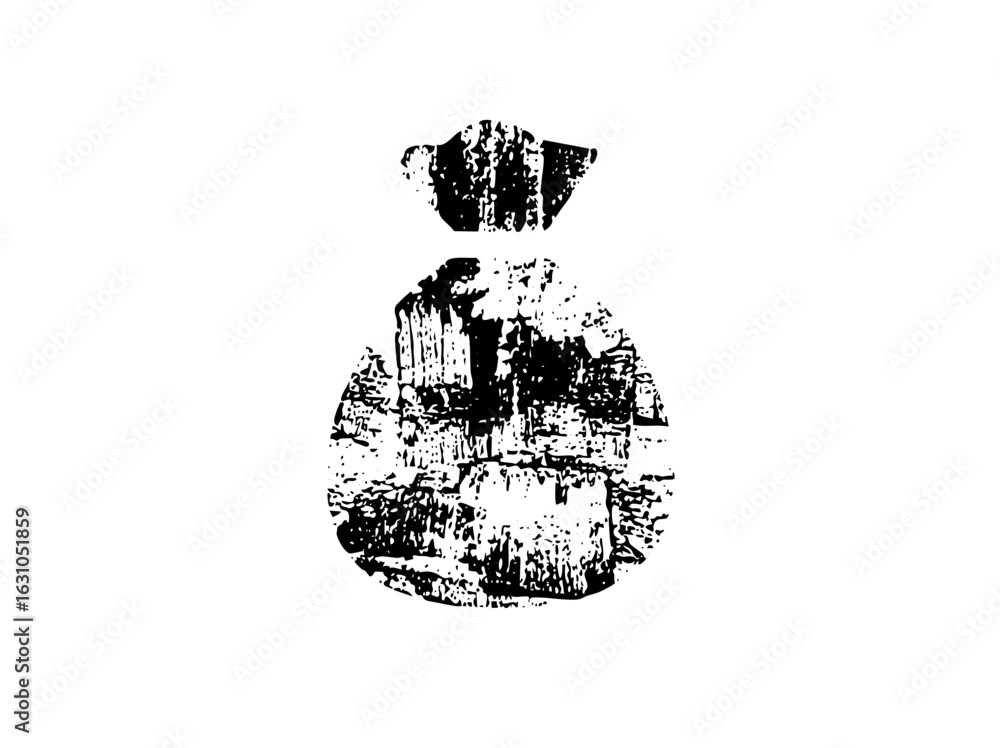 Poster vector distressed sack with drawstring closure.