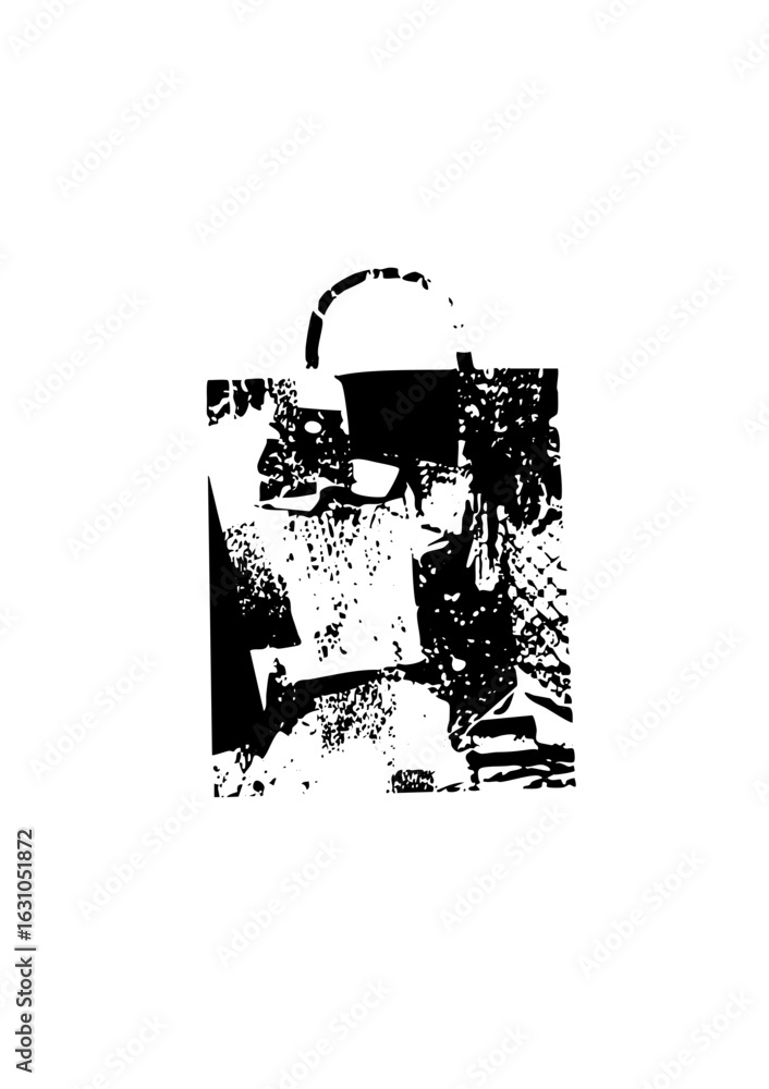 Poster vector abstract face with geometric shapes and halftone texture.