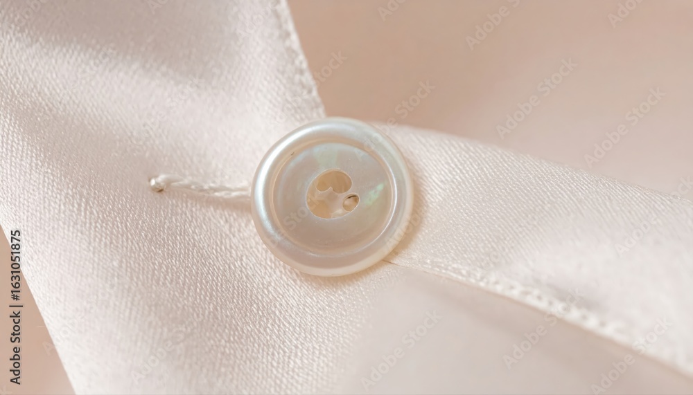 Poster Macro photograph of a pearlescent button on silk fabric for fashion and tailoring concepts