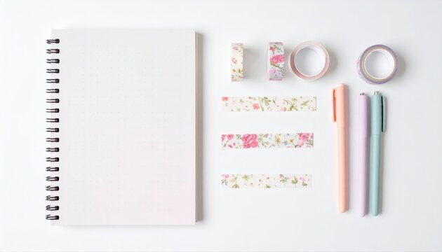 Minimalist flat lay of journaling supplies photo for blog mockup and lifestyle content aesthetic