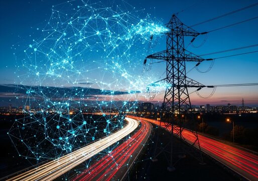 Dynamic power grid connecting city with data flow