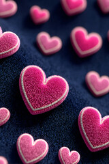 Fototapeta premium Pink Hearts Textured Candies Romantic Sweets Celebration Pattern Shapes Festive Decoration Valentine Holiday Background Vibrant Colorful Sweet Playful Design Confectionery Cheerful Joyful Arrangement