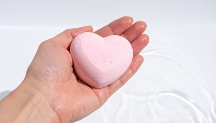 Fototapeta premium Minimalist photo of a heart bath bomb for beauty and wellness branding and advertising