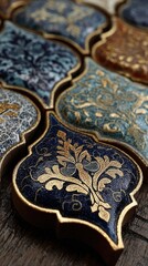 Ornate ceramic tiles, patterned and colorful, close-up
