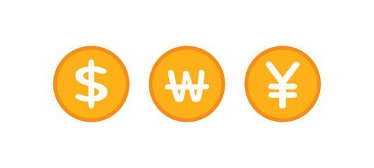 달러 엔화 한국 동전 일러스트