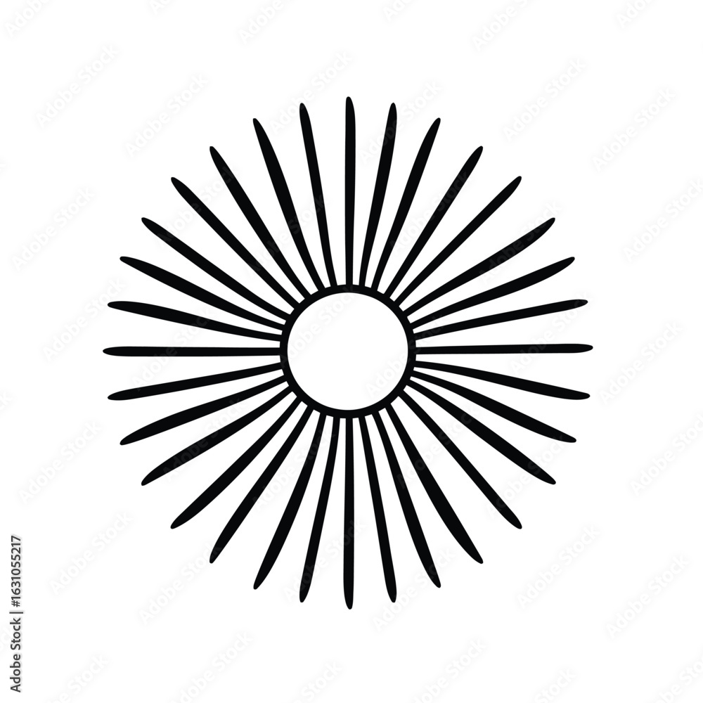 Poster abstract sun rays with circular core design on white backdrop geometric motif