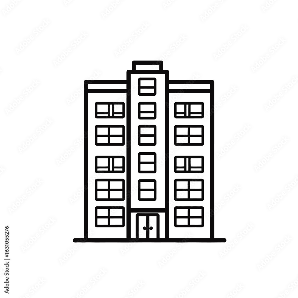 Poster apartment outline with many windows and doors isolated on a transparent background
