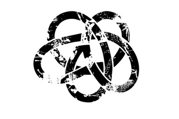 Vector Distressed recycling symbol with abstract shapes.