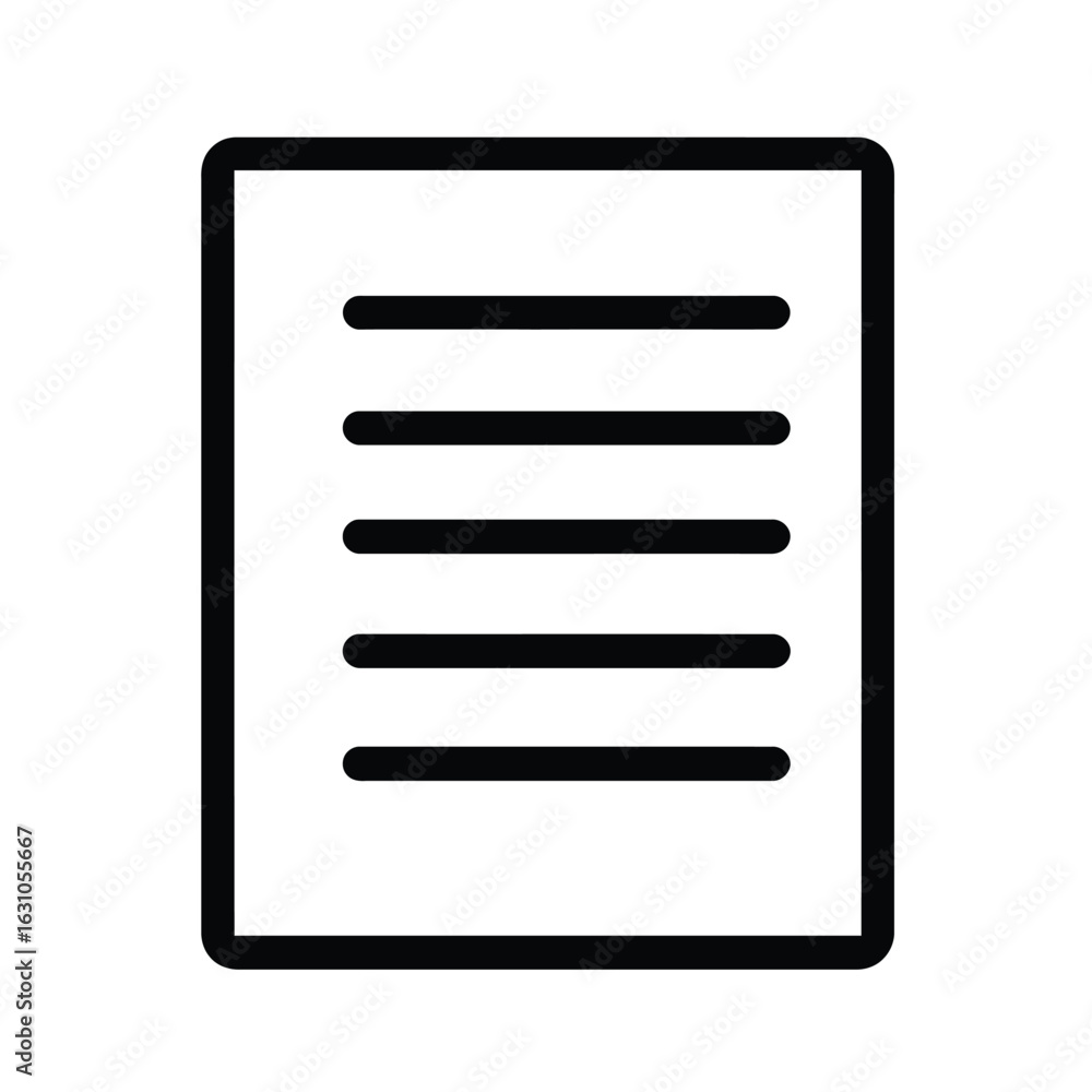 Poster black and white icon depicting a document with rounded edges and five lines