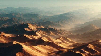 Desert mountain range, sunrise hues