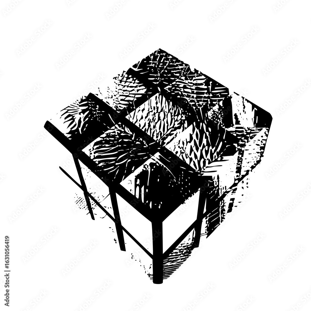 Poster vector geometric cube structure with textured facets .