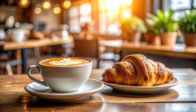 Warm photograph of cafe breakfast for menu or blog cozy morning coffee shop aesthetic