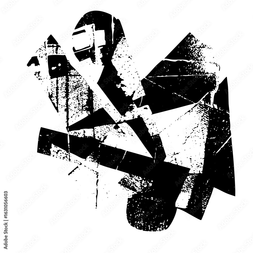 Poster vector abstract portrait of a man in a dynamic fragmented style.