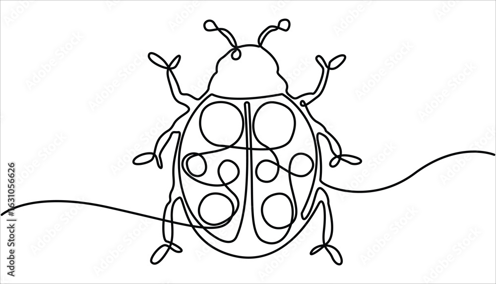 Poster continuous one line ladybug illustration, bug one line continuous. ladybug drawing one continuous li