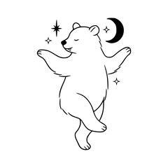 happy bear dancing in the moonlight vector drawing