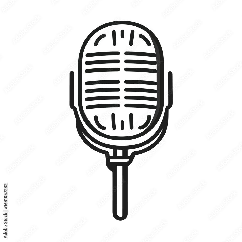 Poster black contour microphone with transparent background for broadcast or vocal performance