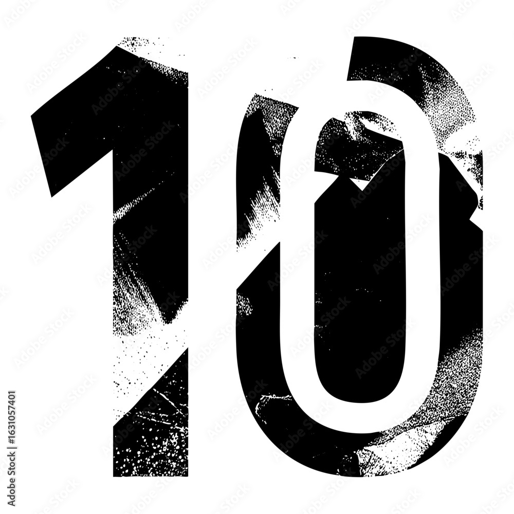 Poster vector bold number ten typographic with distressed texture.