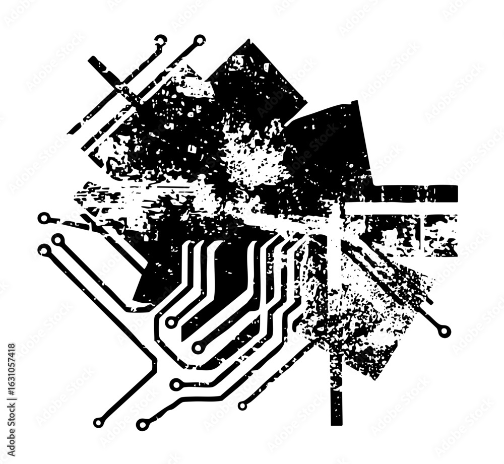 Poster vector abstract circuit board with distressed texture.