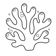 Cute coral under the sea black doodle outline.