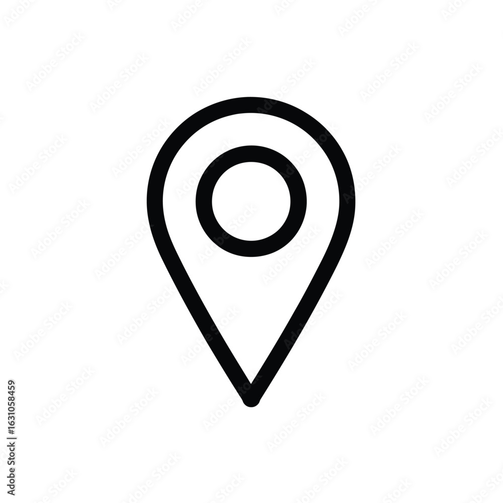 Poster black line art pinpoint icon with a circle in a location pointer on white