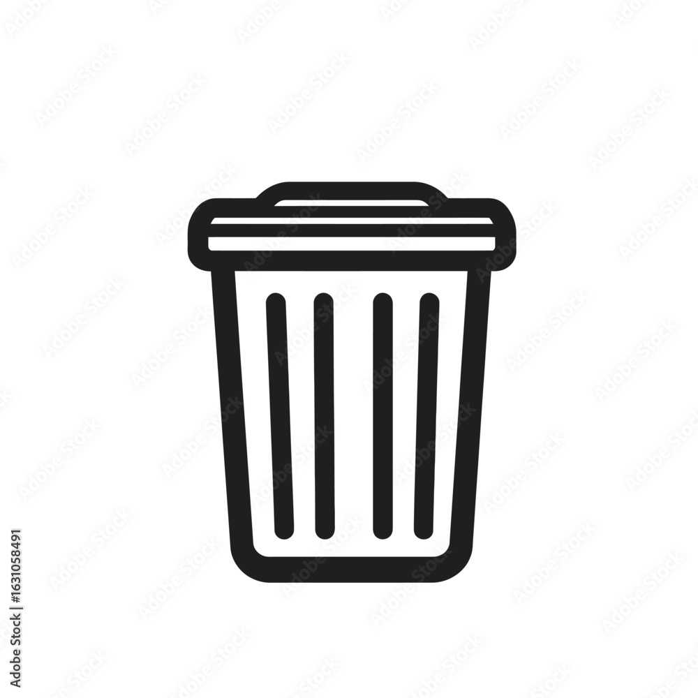 Poster black line art style trash bin icon isolated on transparent background design