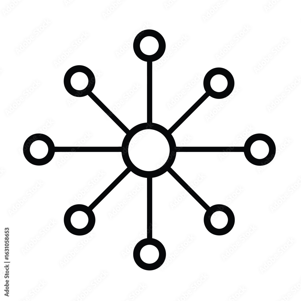 Poster black linked circle network on transparent background, connection nodes icon