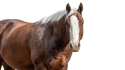 Obraz premium Close-up of a sturdy brown horse with a white blaze