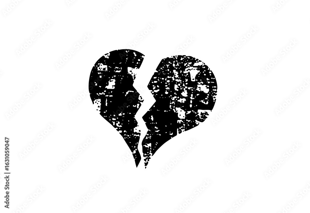 Aufkleber vector broken heart with distressed texture