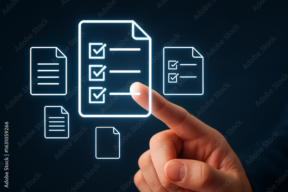 Poster finger interacting with digital checklist interface