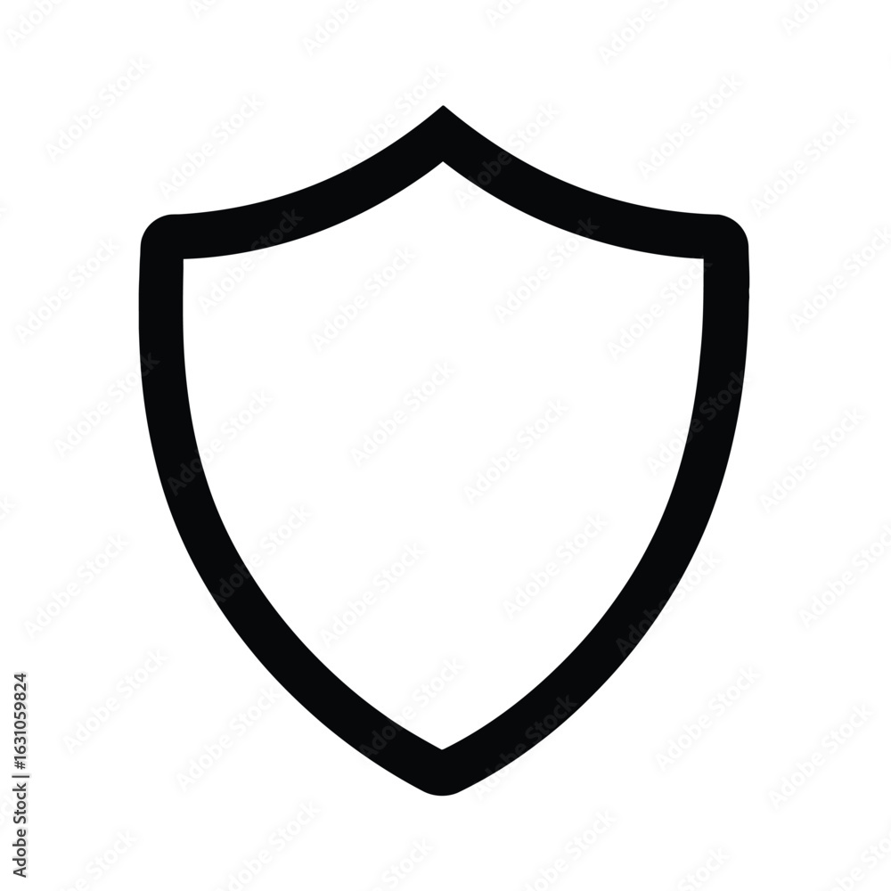 Poster black outline shield symbol with rounded edges on transparent background