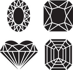 Fototapeta premium Four distinct gemstone cuts silhouettes oval emerald heart and octagonal shapes