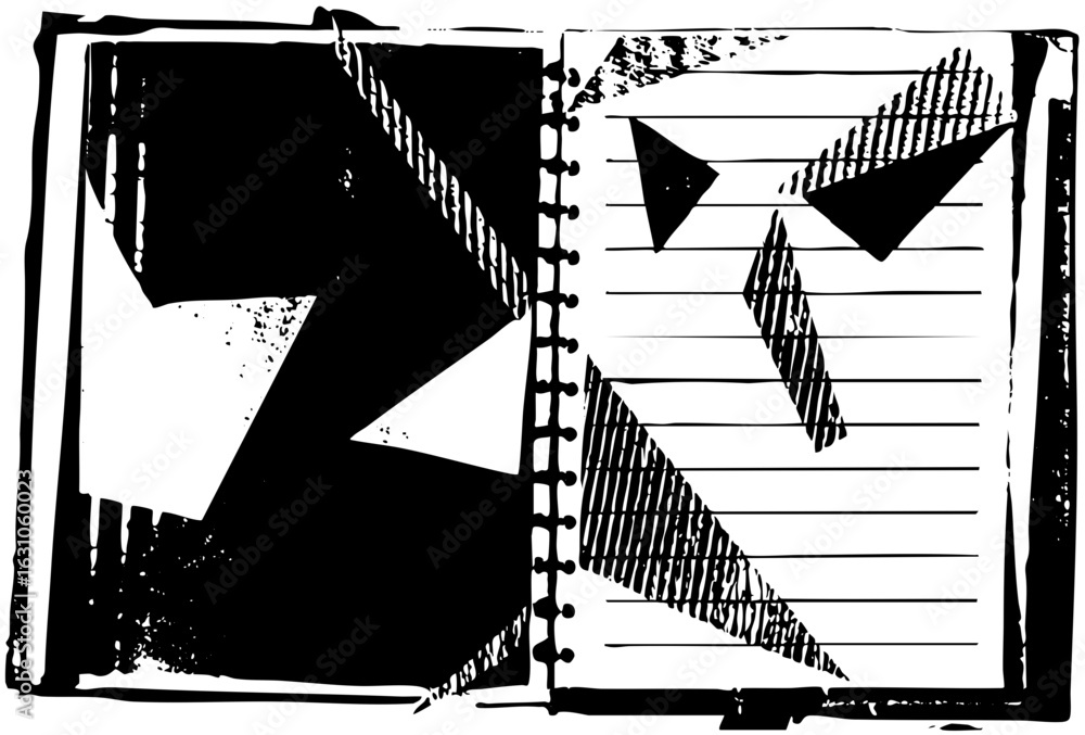 Poster vector open notebook with abstract geometric shapes .