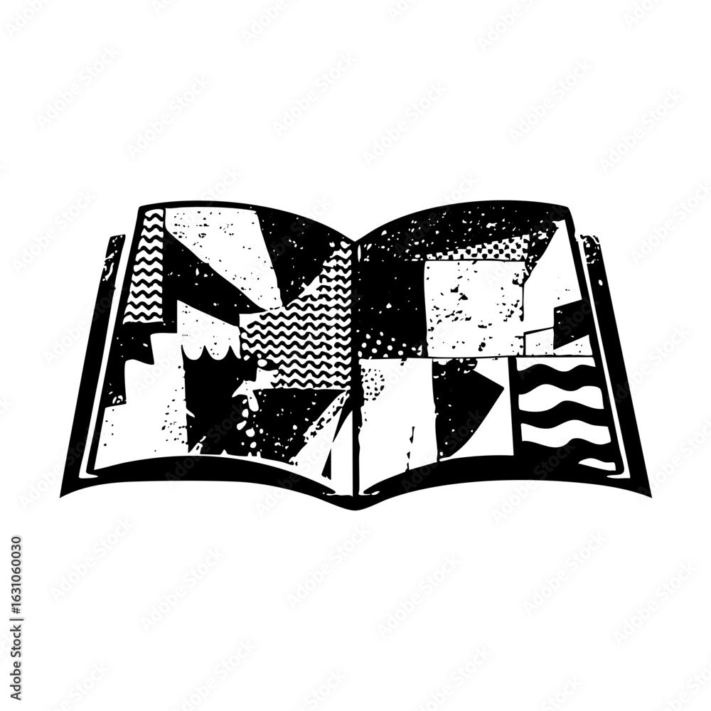 Poster vector abstract open book with geometric shapes.