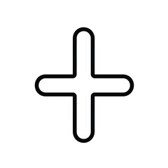 Fototapeta premium Black Plus Sign Outline Isolated on White, Rounded Corner Cross Shape Symbol